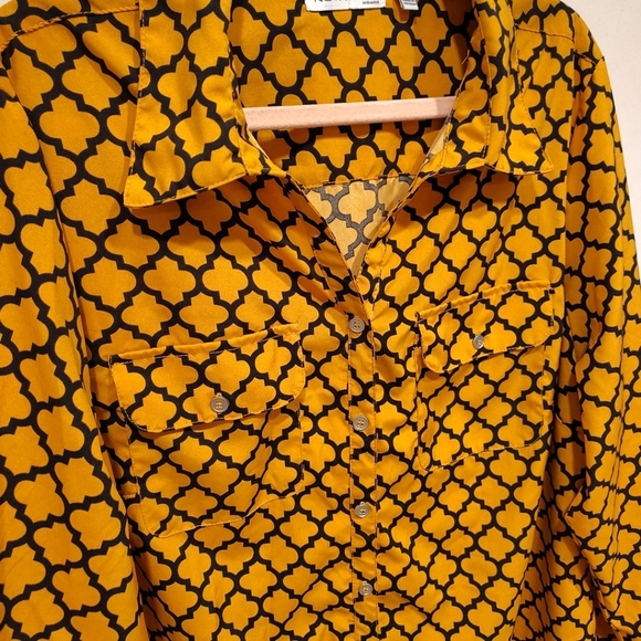 Notations Women's Yellow & Black Geometric Print Button Down Shirt Sz 2X Career - Picture 3 of 7